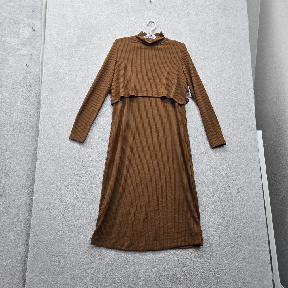 Old Navy Women Dress M Brown Maternity Dress Shift Long Sleeve Stretch NWT